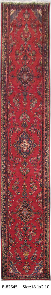 2.10 x 18.1 Long Persian Sarouk Hamadan Runner Handmade IRAN #PIX-82645
