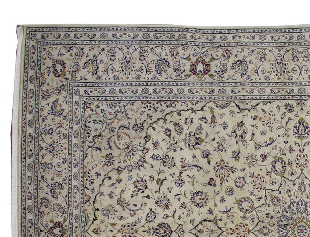 8.1 x 11.7 Signed Authentic Persian Ivory Kashan Rug #B-80997