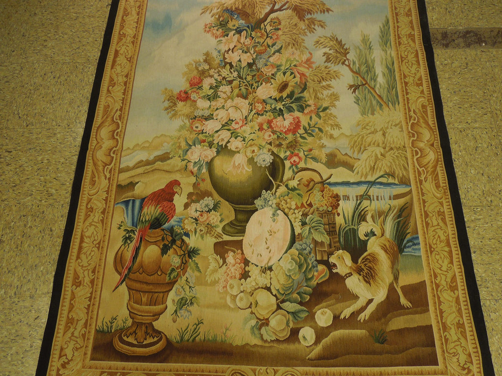 4.4 x 6 Beautiful Hanging Tapestry Art Handmade Rug Wase, dog, Flowers #PIX-25828