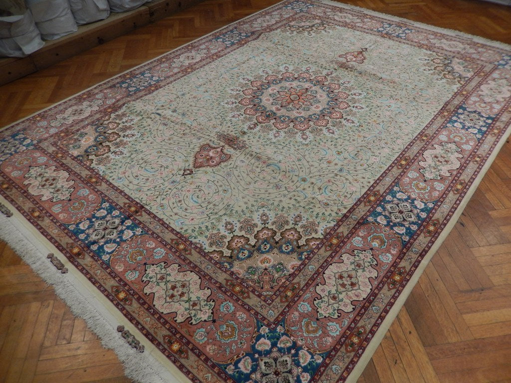 9.8 x 13.4 Super Fine Quality Authentic Persian Tabriz Rug Wool and Silk 70 Raj Handmade Iran 500 KPSI #PIX-21917