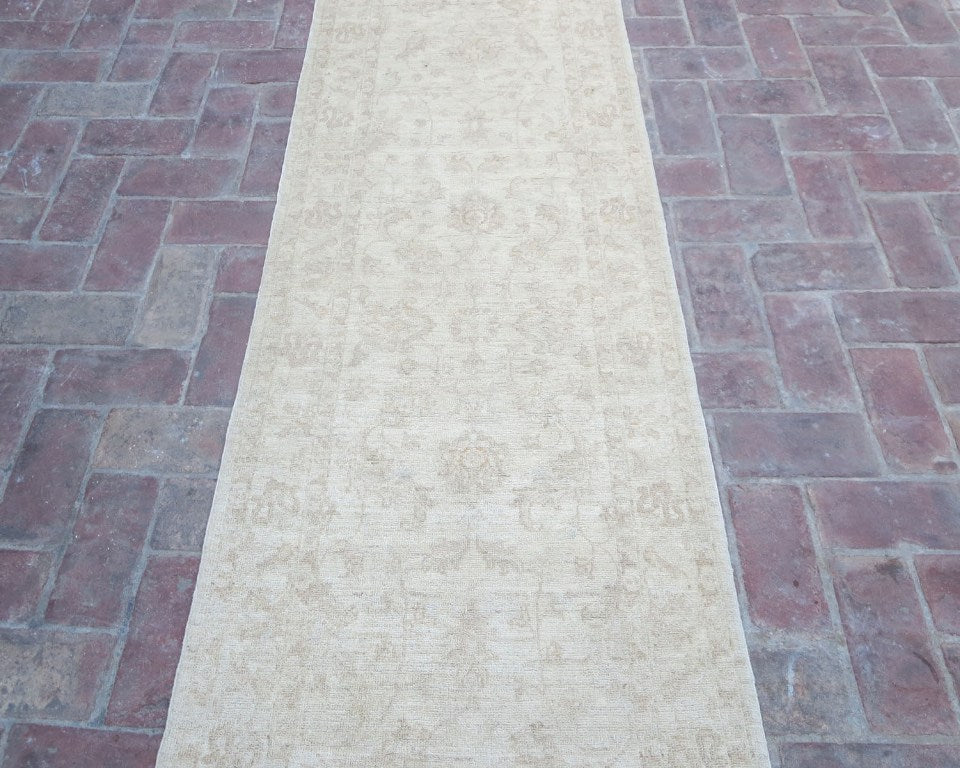 14' Feet Ziglar Handmade Runner Natural Wool Neutral Pale Colors Rug #PIX-25246