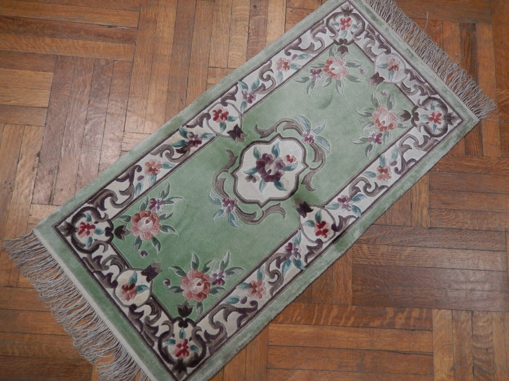 2 x 4 New Aubusson Rug Bamboo Silk Light Green #PIX-23046