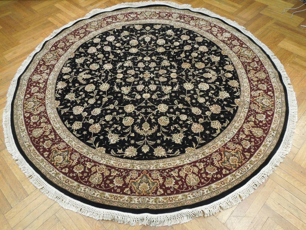 8 x 8 Fine Quality Wool and Silk Handmade Rug BLACK  #PIX-20862