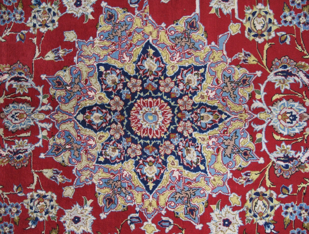 10.7 x 15.8 SIGNED CARPET Persian Najafabad Esfahan Wool Rug Red Blue #B-81108
