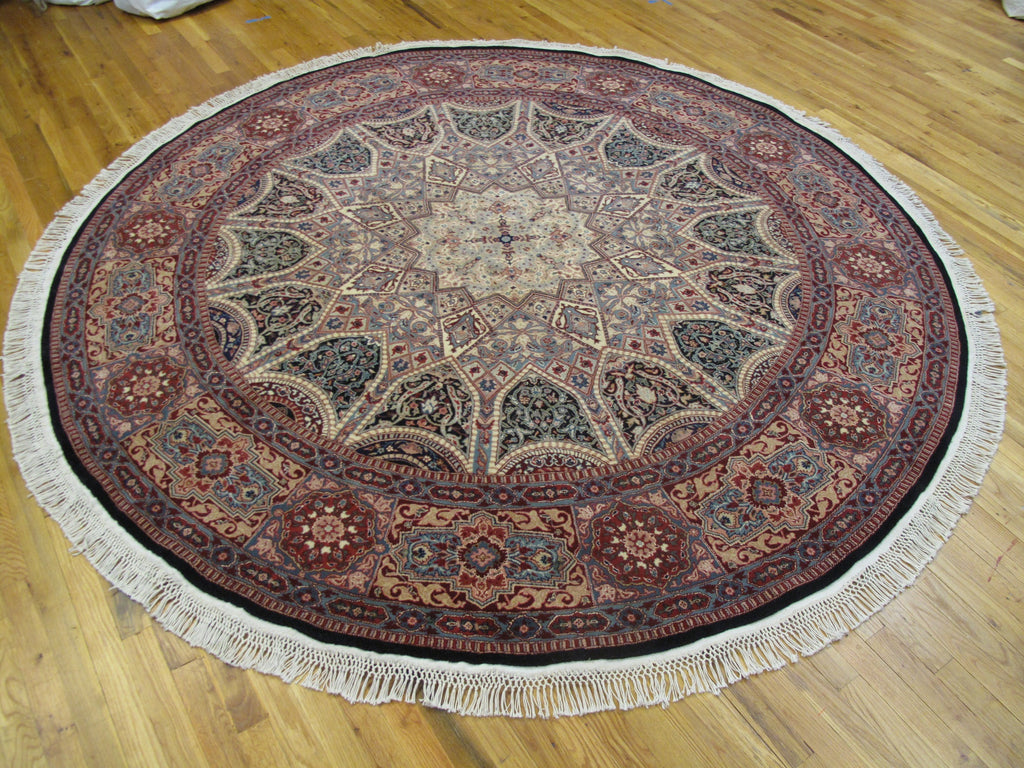 8 x 8 Fine Quality Wool and Silk Dom Esfahan Round Rug #PIX-26301