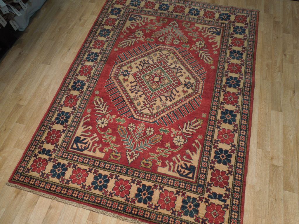 4.9 x 6.6 Hand-Knotted Afghan Kazak Rug #PIX-19340