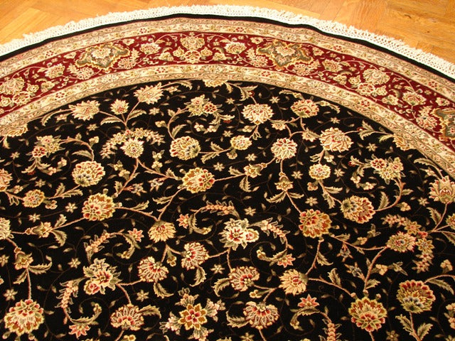 8 x 8 BLACK Fine Quality Wool and Silk Hand Woven rug   #PIX-13883