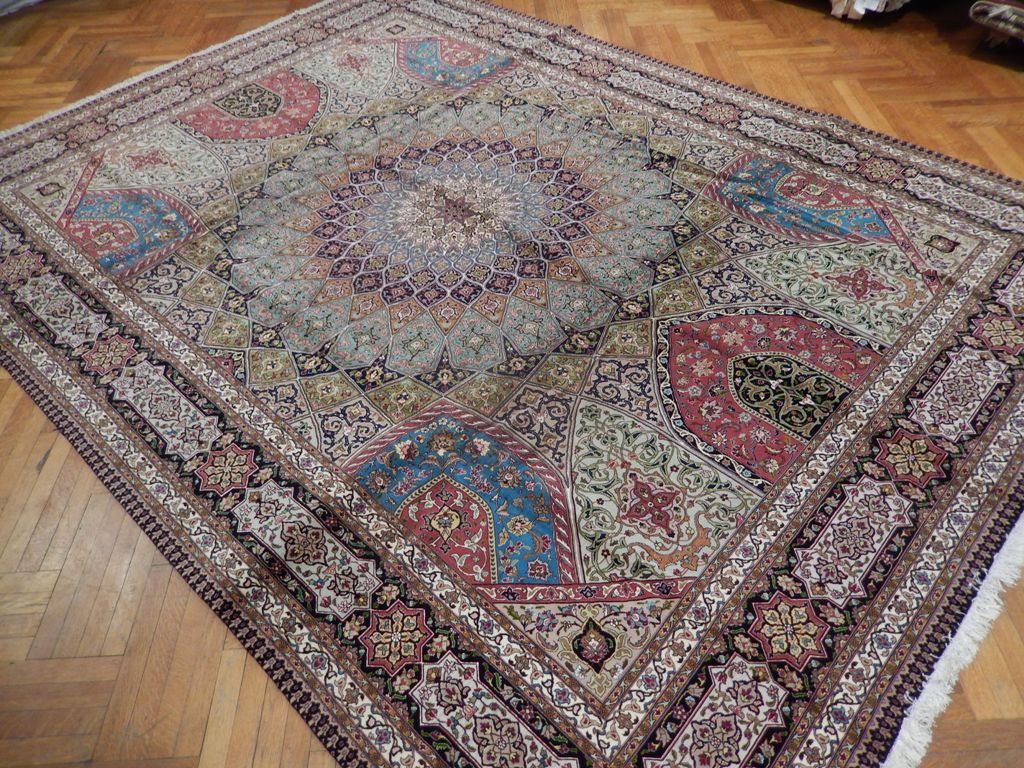 9.10 x 13.3 Super Quality Authentic Persian Tabriz Rug Wool and Silk on Silk Amazing Gonbad Dom Design #PIX-21921
