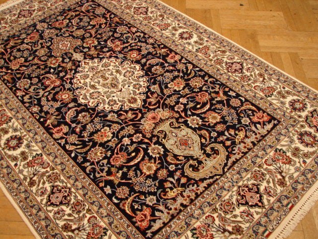 5 x 7.9 High Quality Authentic Persian Esfahan Rug Wool and Silk on Silk 500 KPSI #PIX-4219
