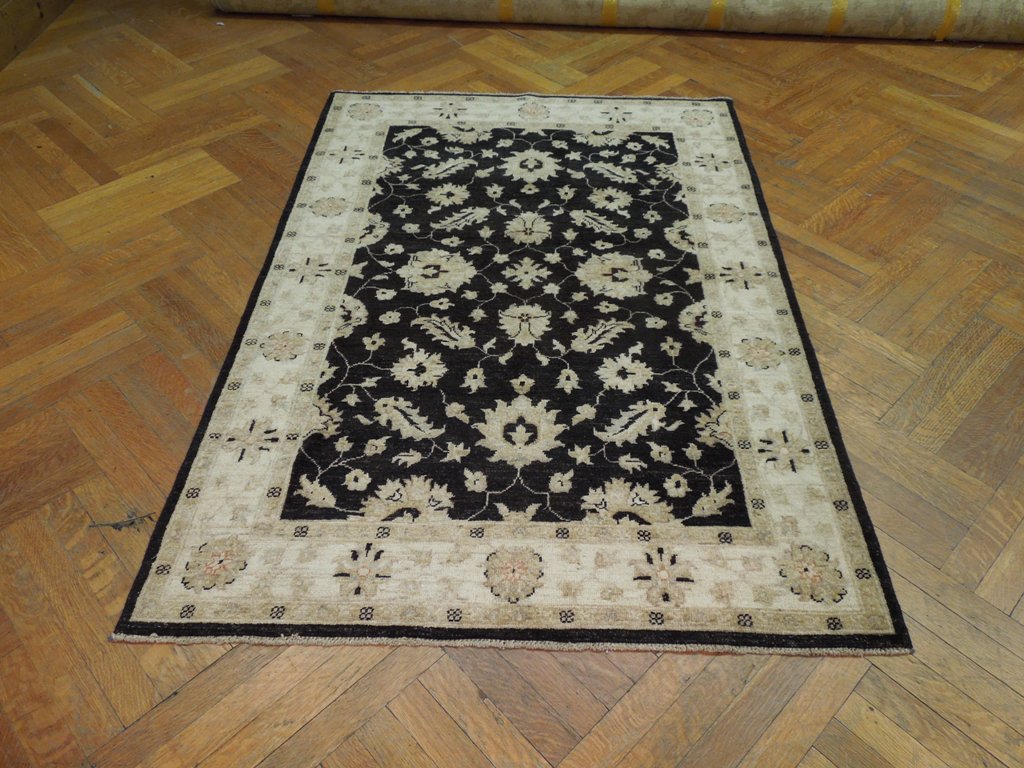 4 x 6 Black Peshawar Chobi Rug Natural Wool #PIX-20198