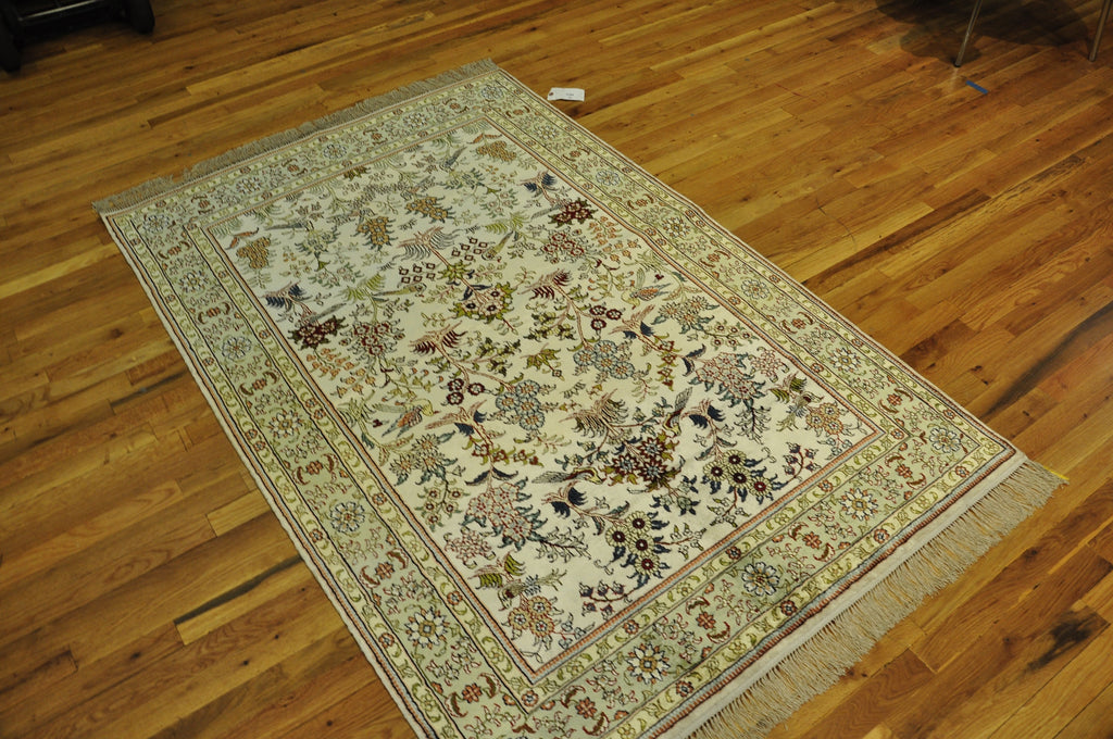 4 x 6 Handmade Silk Rug Birds Floral #PIX-28616