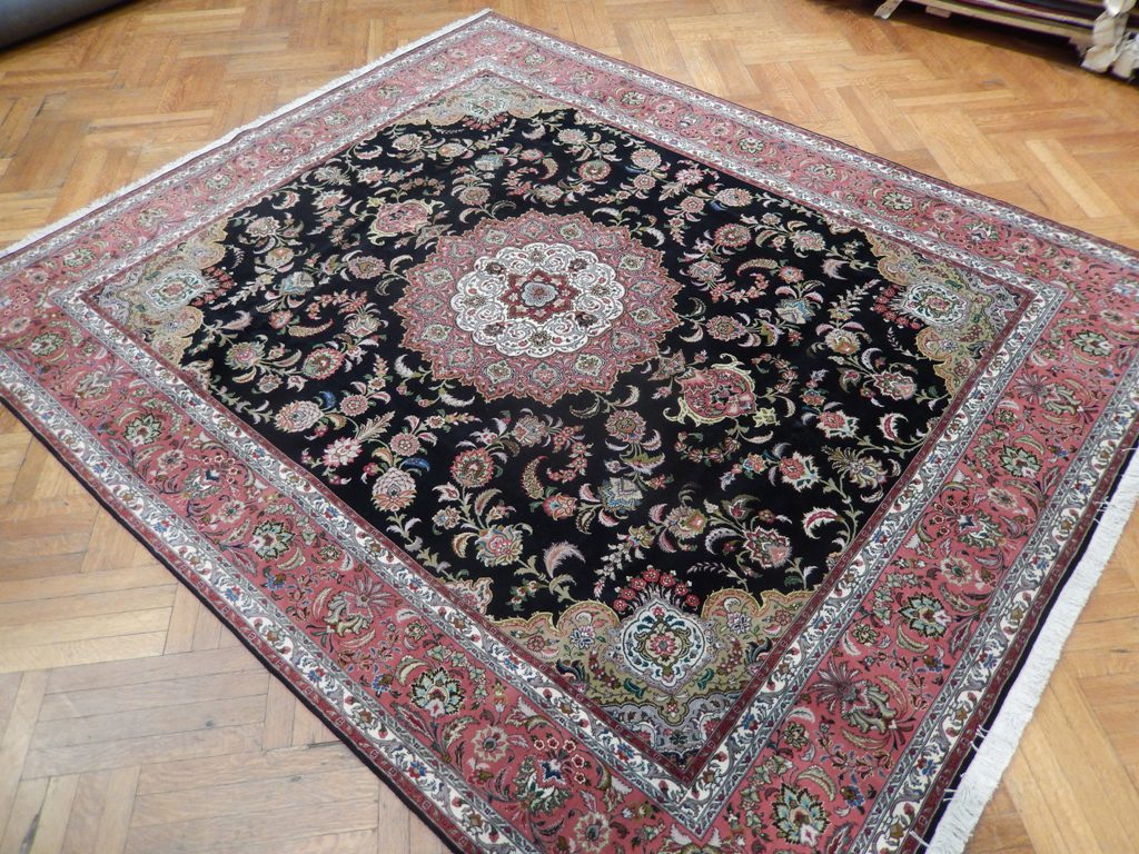 8.2 x 10 Authentic Persian Tabriz Rug Black Wool and Silk High Quality Handmade Iran 400 KPSI #PIX-21851