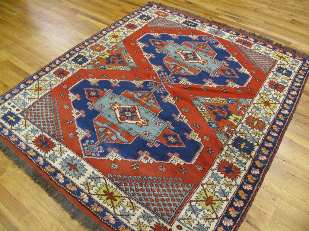 5.7 x 6.5 Hand-Knotted Afghan Kazak Rug Wool on Wool #PIX-26211