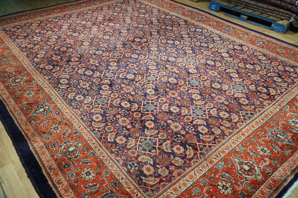 10 x 13 Semi-Antique Persian Herati Sarouk Mahal Rug Blue #B-74768