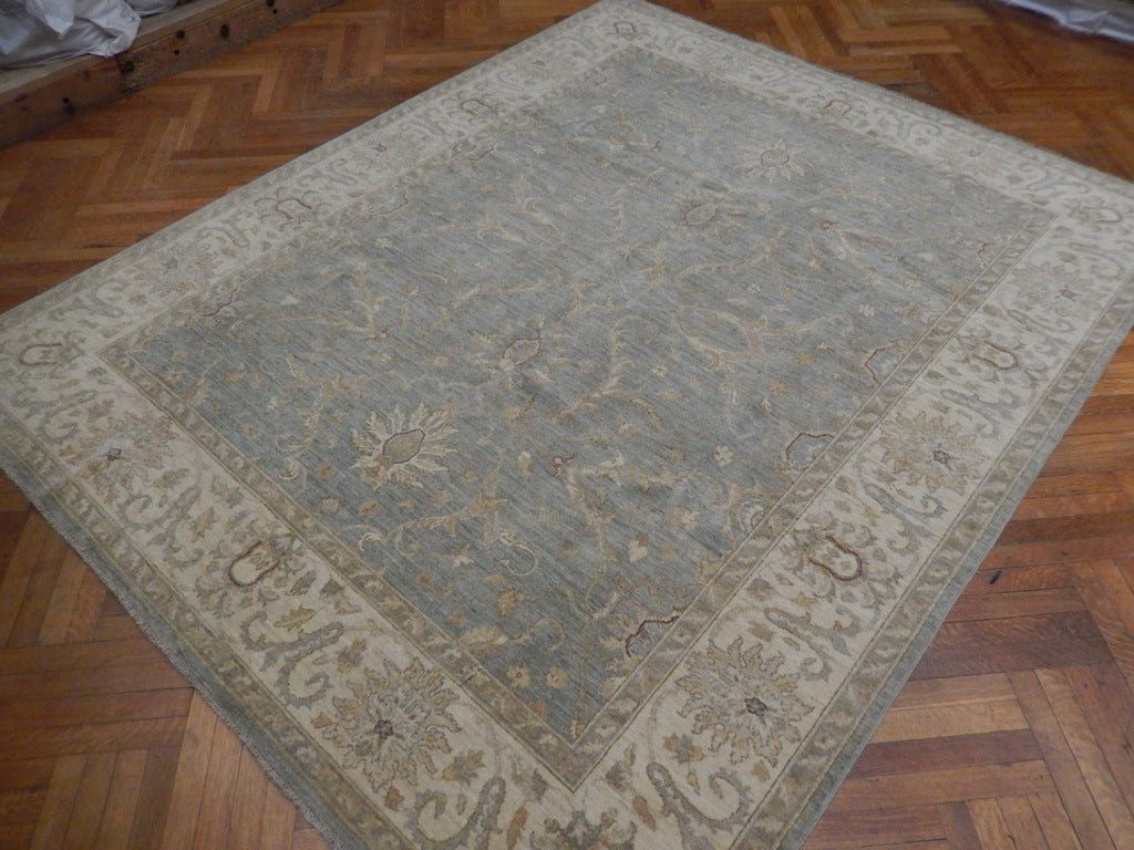 8 x 9 Natural Quality Wool Hand-Knotted Chobi Zigler Peshawar Rug Gray Green #PIX-22314