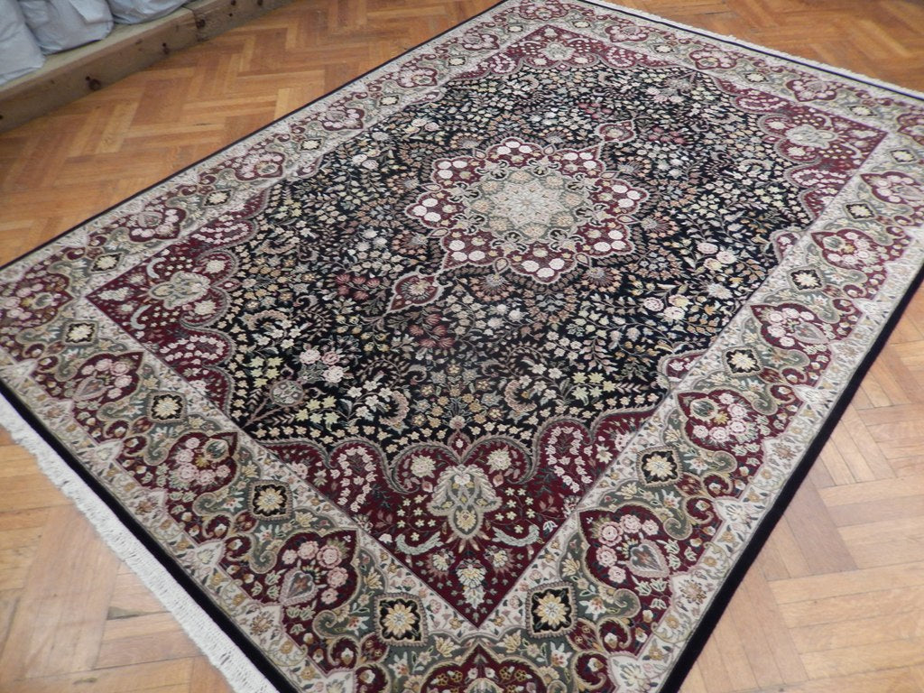 8.9 x 12 Fine Handmade Rug Wool and Silk BLACK #PIX-21899