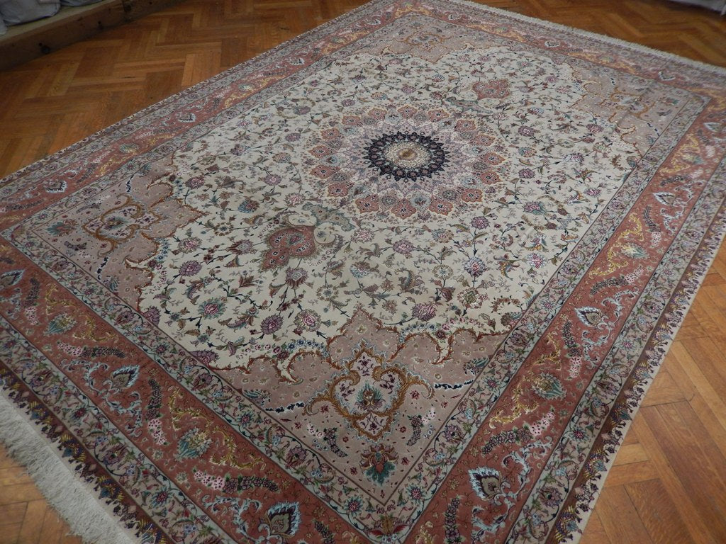 9.7 x 13.3 High Quality Authentic Persian Tabriz Rug Handmade Iran Wool and Silk on Silk 500 KPSI #PIX-21920