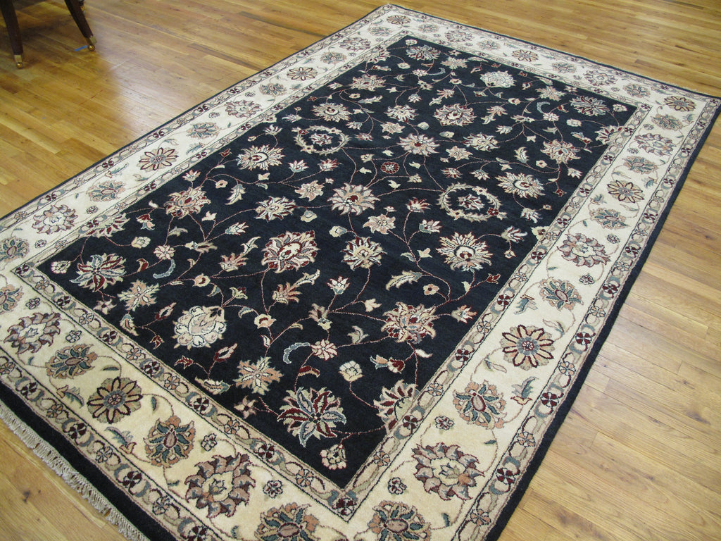 6 x 9.2 Quality Handmade Wool and Silk Rug BLACK #PIX-26274
