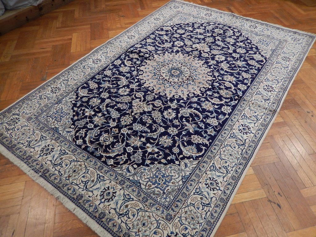 6.10 x 10.2 Authentic Persian Nain Wool and Silk Rug Handmade Iran Blue #PIX-22020