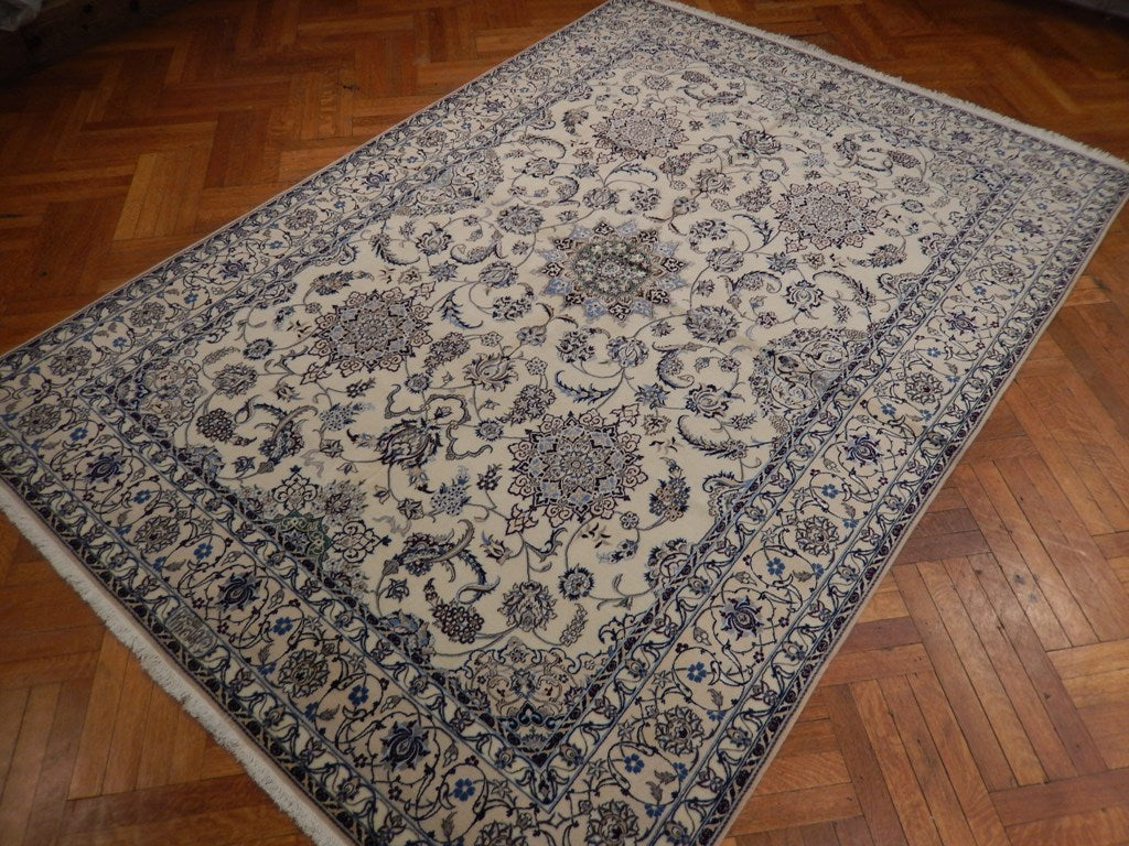 6.9 x 9.8 Habibian Signed High Quality Authentic Persian Nain Rug Handmade Iran Wool and Silk 500 KPSI #PIX-22014