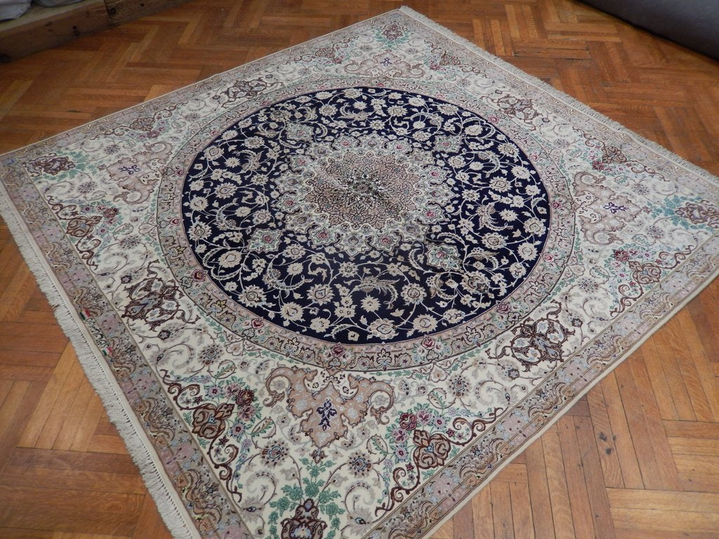 8.6 x 8.6 Square Authentic Persian Esfahan Top Quality Wool and Silk on Silk 500 KPSI #PIX-21833