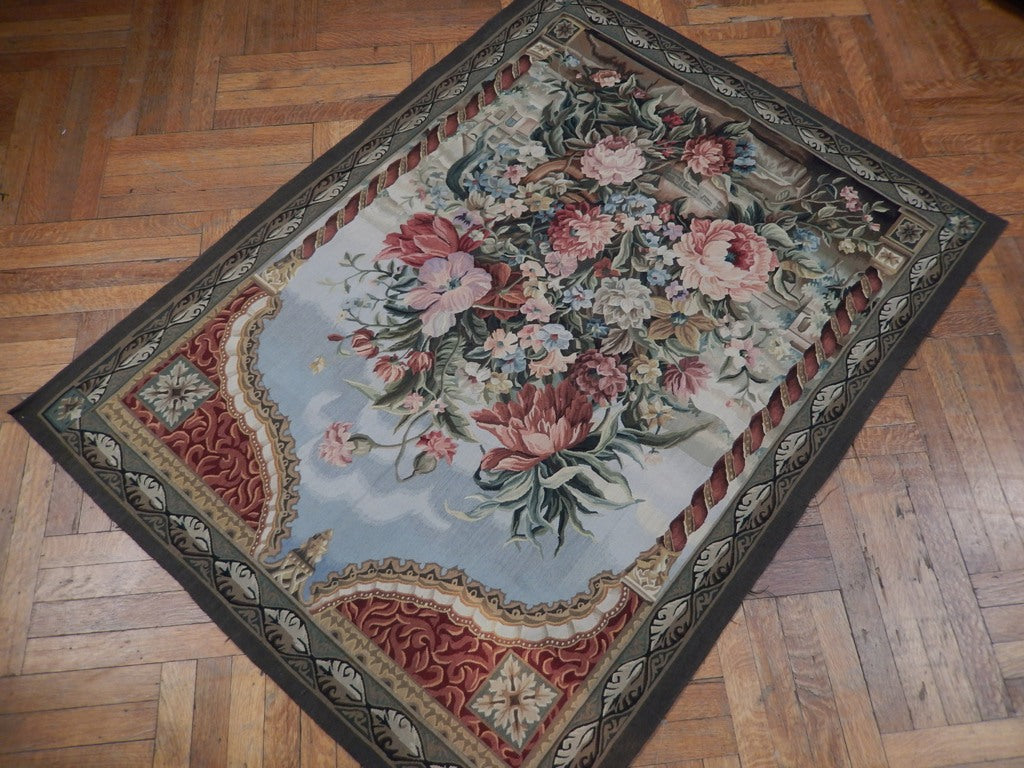 4 x 5.5 Handmade Tapestry Wool Silk Hanging Rug #PIX-22573