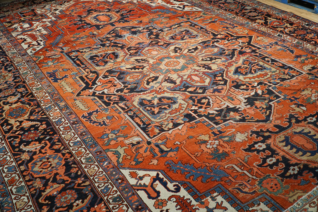 11 x 19 Authentic Antique Persian Serapi Rug 1930's #B-74899