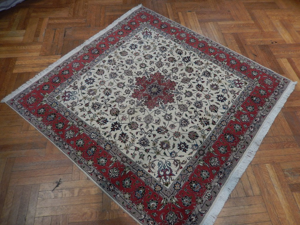 6.6 x 6.6 Square Authentic Persian Tabriz Rug Handmade Iran Wool and Silk 400 KPSI #PIX-21859