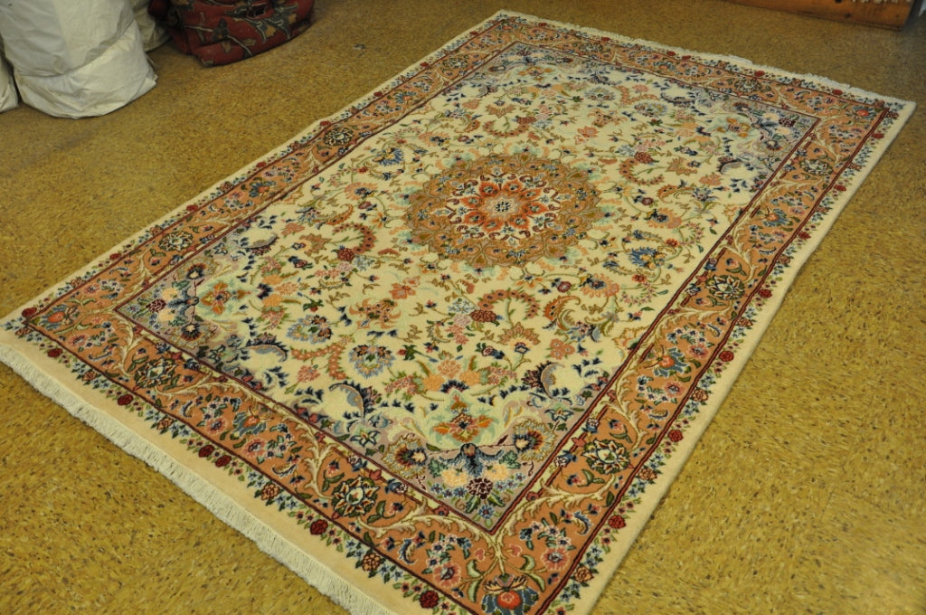 4.9 x 7 Authentic Persian Tabriz Rug Wool and Silk Handmade Iran #PIX-28998