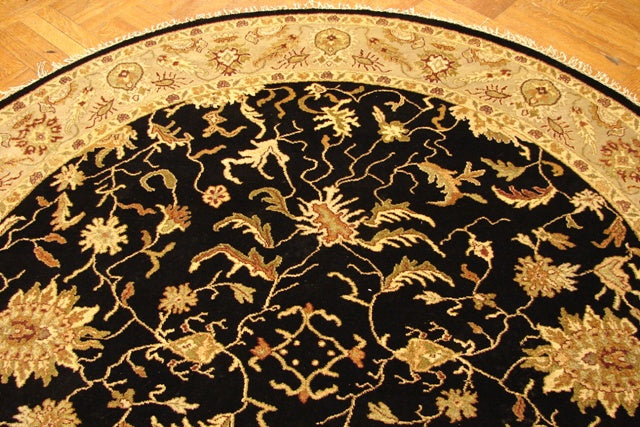 8.0 x 8.0 ROUND Quality Wool Handmade Rug BLACK  #PIX-14311