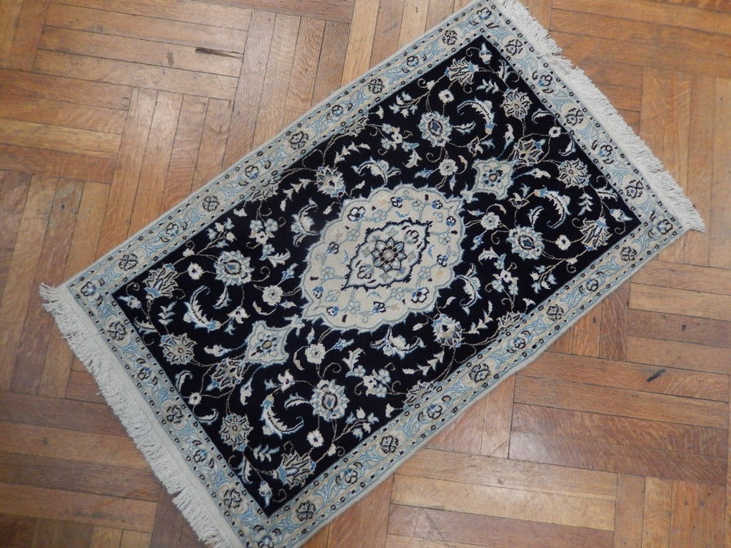 2.6 x 4 Persian Nain Rug Wool and Silk Blue #PIX-23058