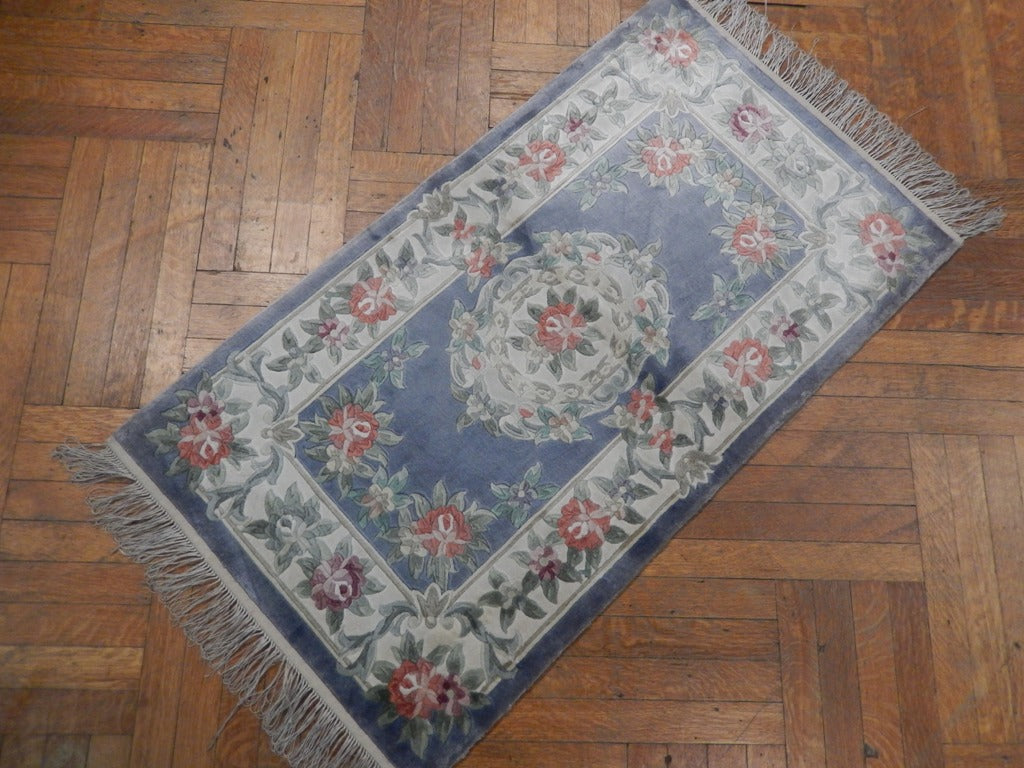 2 x 4 New Handmade Aubusson Carpet Bamboo Silk Light Blue #PIX-23045