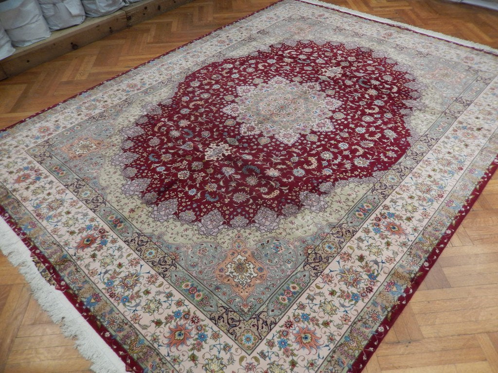 9.9 x 13 Super High Quality Authentic Persian Tabriz Rug Handmade Iran Wool and Silk on Silk 500 KPSI #PIX-21870