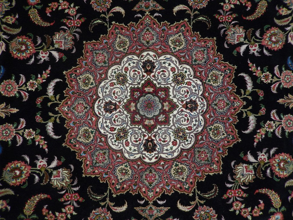 8.2 x 10 Authentic Persian Tabriz Rug Black Wool and Silk High Quality Handmade Iran 400 KPSI #PIX-21851