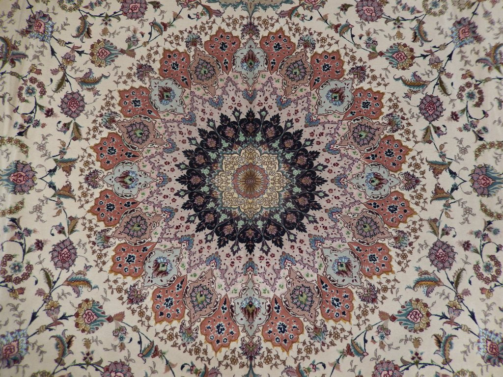 9.7 x 13.3 High Quality Authentic Persian Tabriz Rug Handmade Iran Wool and Silk on Silk 500 KPSI #PIX-21920