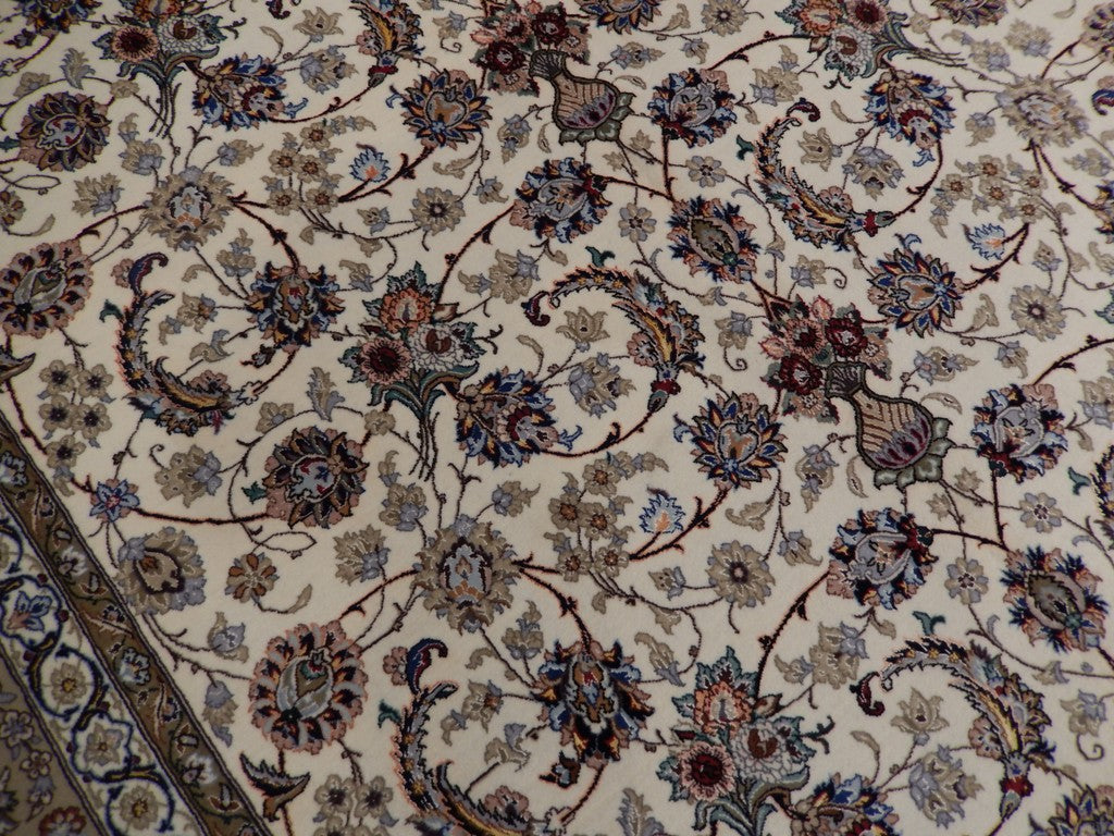 6.7 x 10 Signed Authentic Persian Esfahan Rug Wool and Silk on Silk 500 Kpsi Iran #PIX-21995