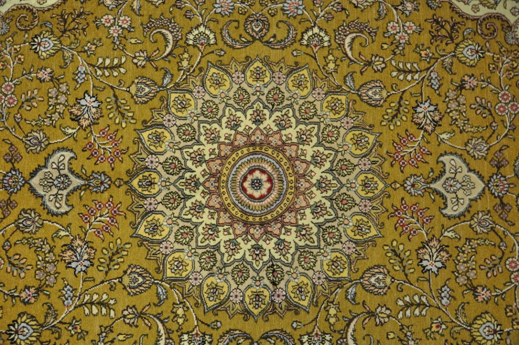 5 x 8 Hand-Knotted Silk Rug Gold Raised Pile Unique Carpet #PIX-27437