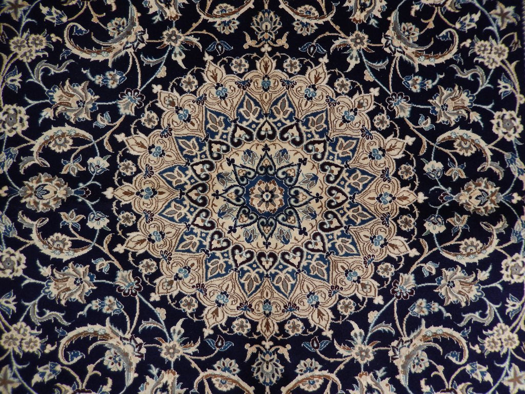 6.10 x 10.2 Authentic Persian Nain Wool and Silk Rug Handmade Iran Blue #PIX-22020