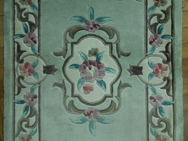 2 x 4 Light Green Handmade Rug Aubusson Bamboo Silk #PIX-17545