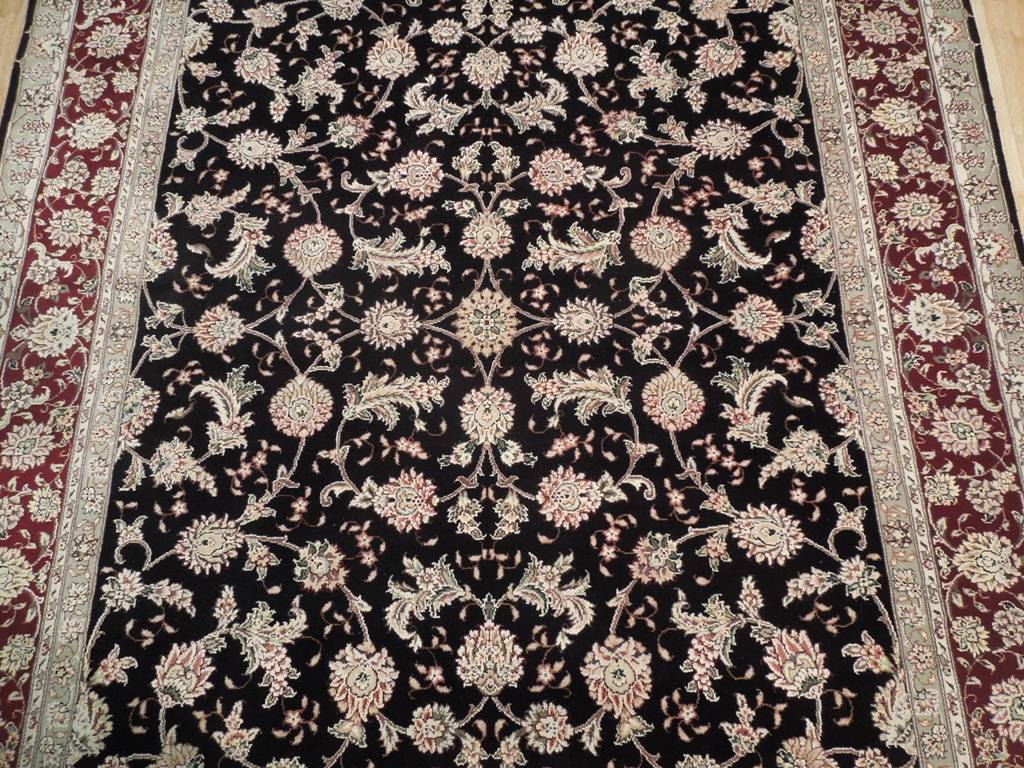 6 x 9 High Quality Handmade Rug Wool and Silk BLACK Burgundy #PIX-18825