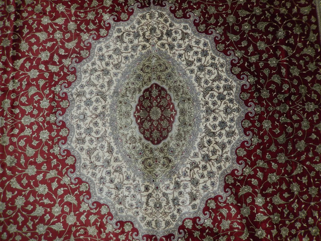 8 x 11 Pure Silk High Quality Authentic Persian Qom Rug Handmade Iran 500 KPSI #PIX-21946