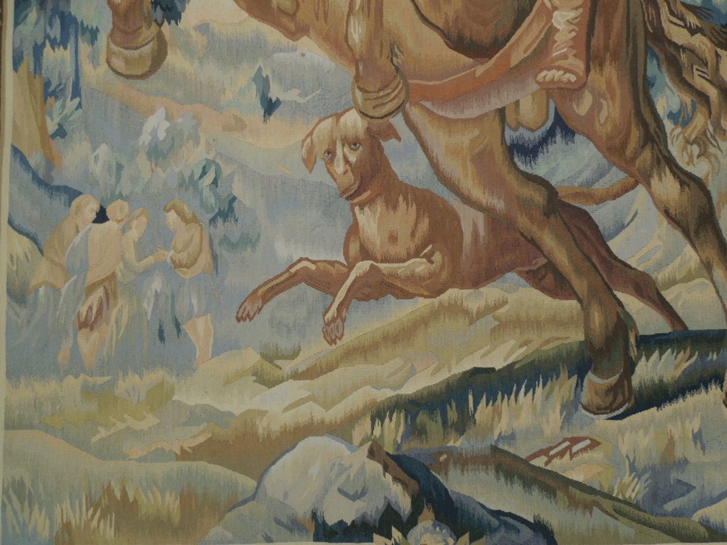 5 x 8 Hunting Queen Horse Dog Scenery Wool Silk Hanging Pictorial Tapestry Rug #PIX-20582
