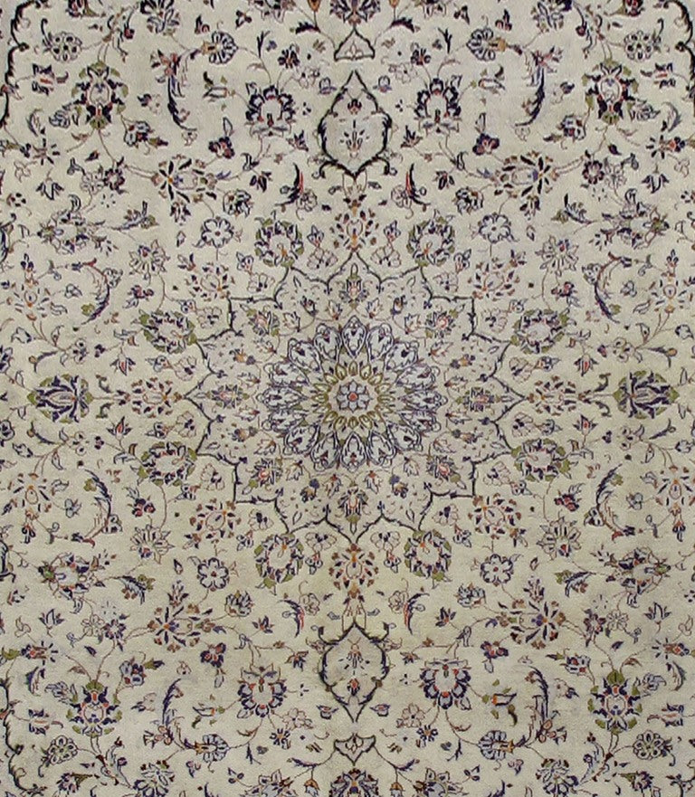 8.1 x 11.7 Signed Authentic Persian Ivory Kashan Rug #B-80997