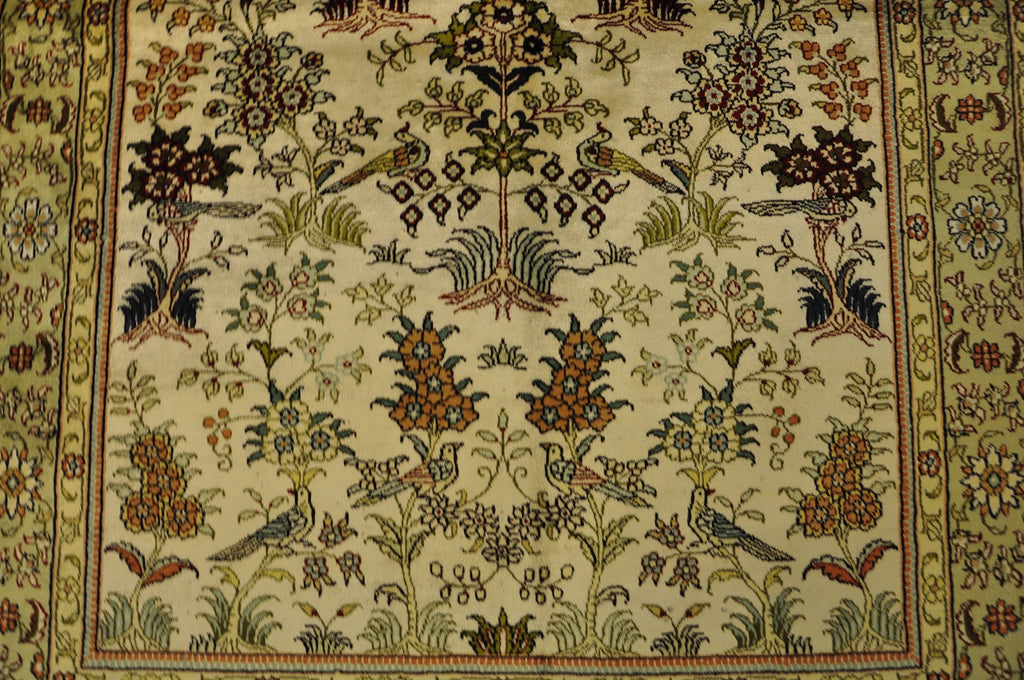4 x 6 Handmade Silk Rug Birds Floral #PIX-28616