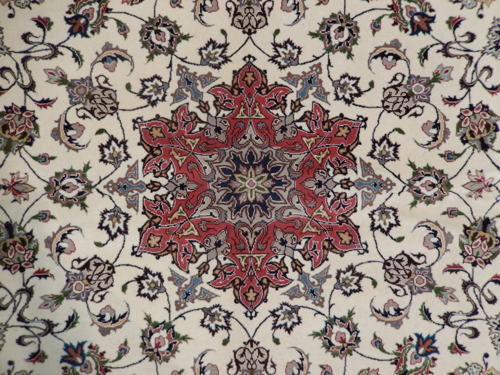 6.6 x 6.6 Square Authentic Persian Tabriz Rug Handmade Iran Wool and Silk 400 KPSI #PIX-21859