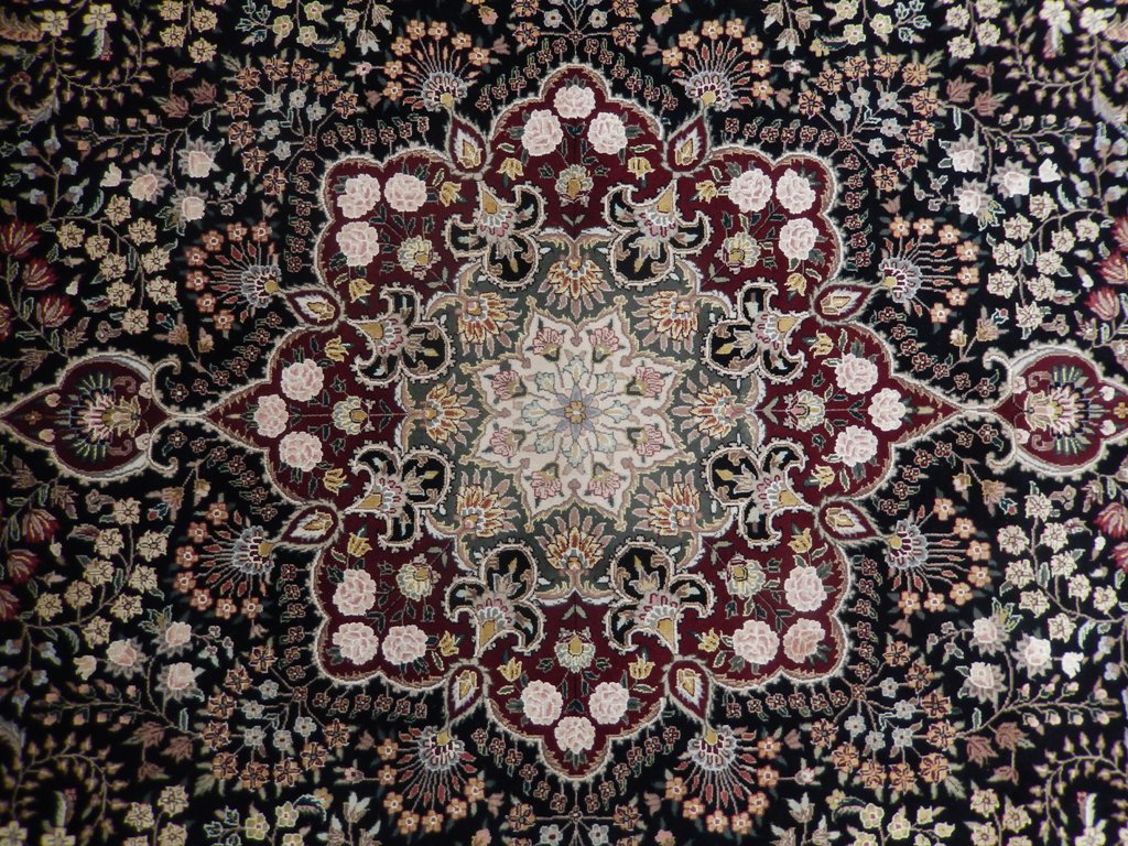 8.9 x 12 Fine Handmade Rug Wool and Silk BLACK #PIX-21899