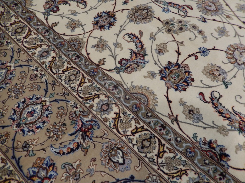 10 x 13.6 FINE FINE SIGNED Wool & Silk on SILK Persian Esfahan Rug #PIX-21873