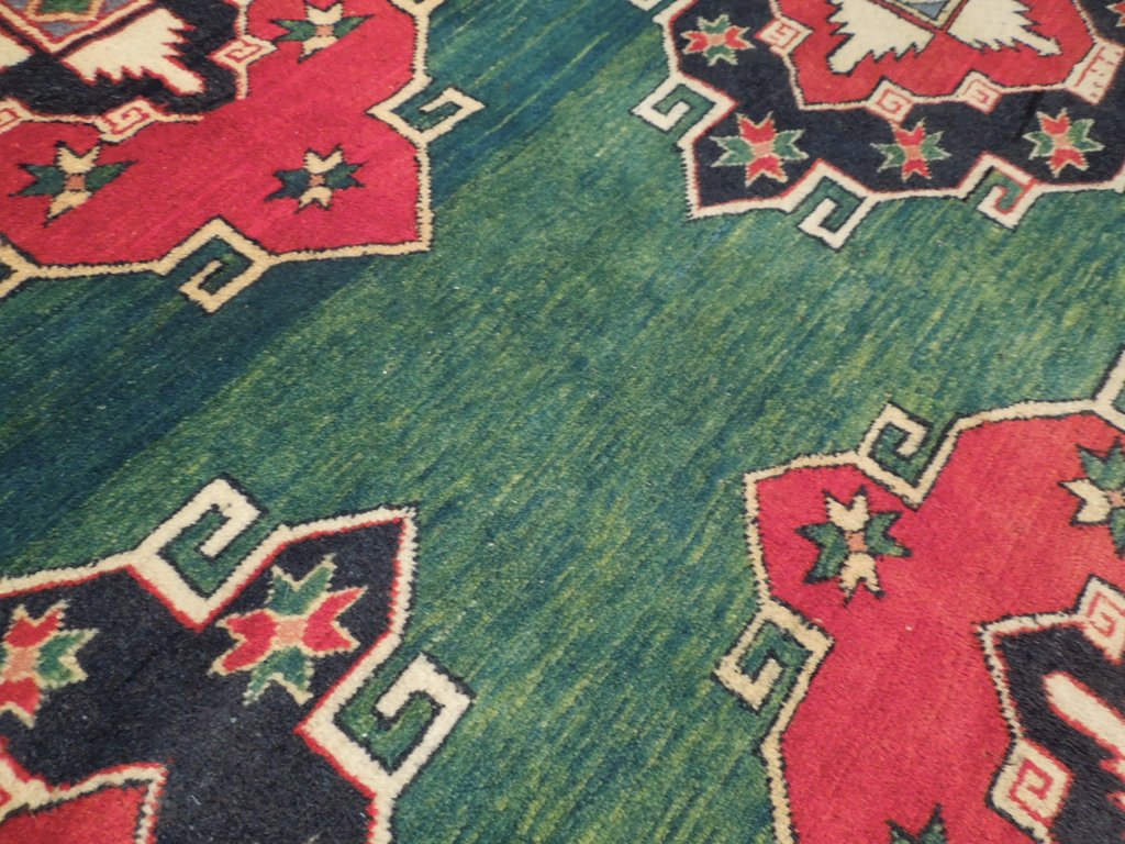 6 x 7 Green Hand-Knotted Kazak Afghan Rug Wool on Wool #PIX-19256