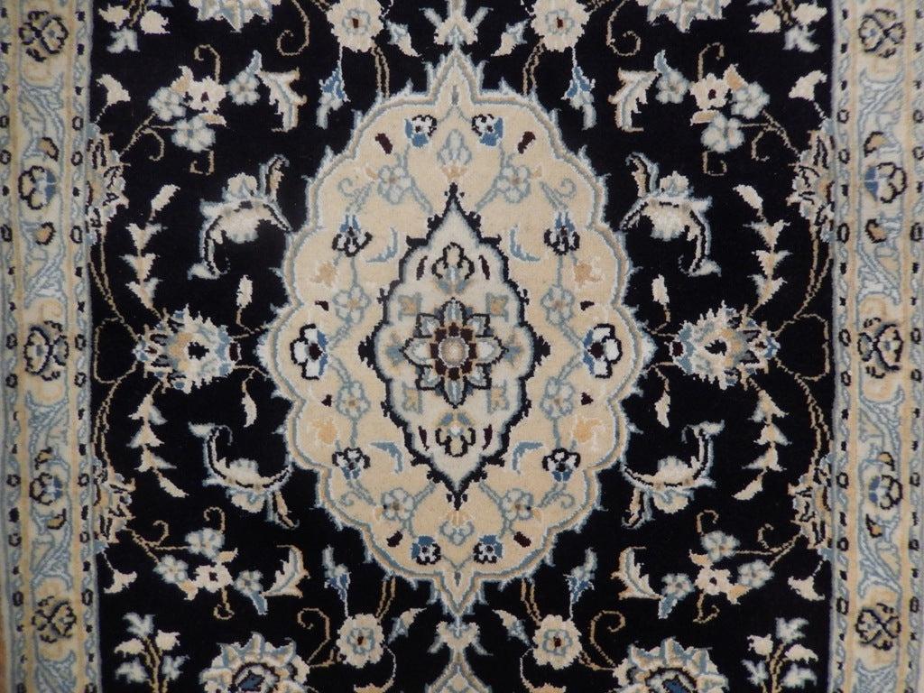 2.6 x 4 Persian Nain Rug Wool and Silk Blue #PIX-23058