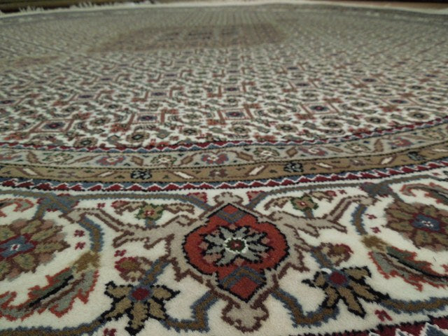 7 Feet ROUND Wool and Silk Tabriz Mahi Hand-knotted Rug 6.8 x 6.8 #PIX-15784
